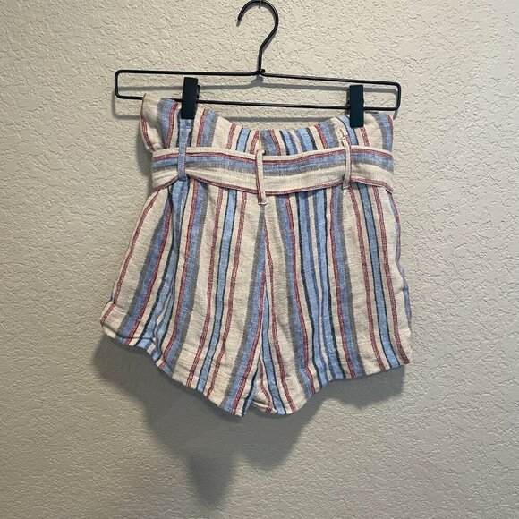 Sky & Sparrow Striped Linen Blend Paper Bag Shorts with Belt XS - Picture 2 of 4